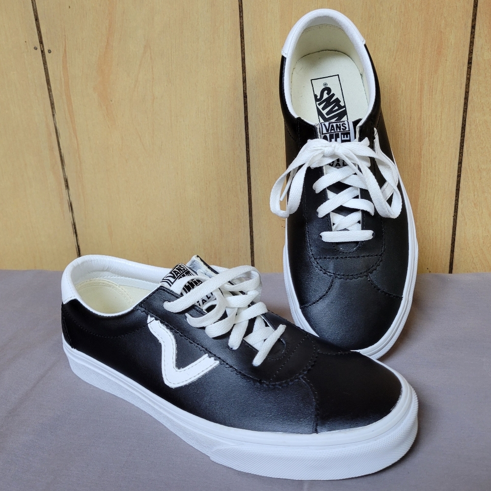 Vans Black and White Leather Classic Skate Shoes
